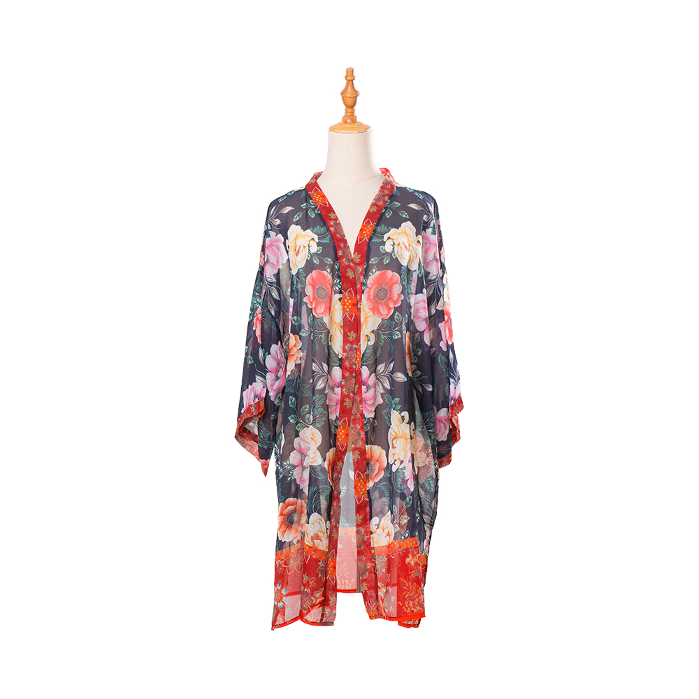 Kimono da donna, copricostume estivo da spiaggia, cardigan trasparente, chiffon floreale, camicetta ampia e casual