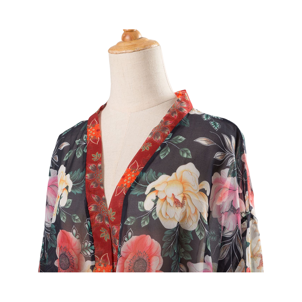 Kimono da donna, copricostume estivo da spiaggia, cardigan trasparente, chiffon floreale, camicetta ampia e casual