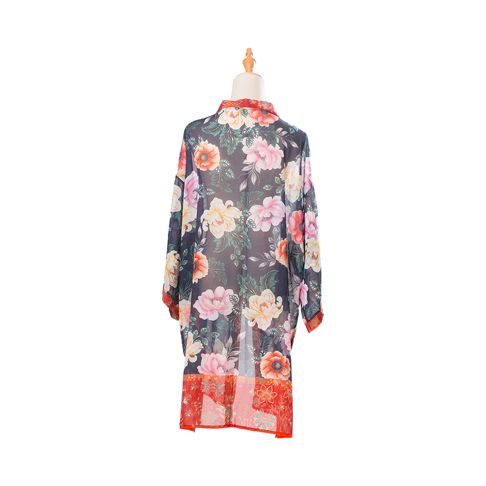 Kimono da donna, copricostume estivo da spiaggia, cardigan trasparente, chiffon floreale, camicetta ampia e casual