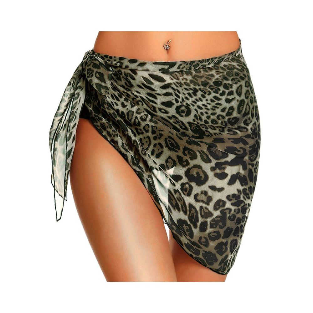 Parei corti da donna leopardati da spiaggia, bikini velati, copricostumi in chiffon per costumi da bagno S-3XL