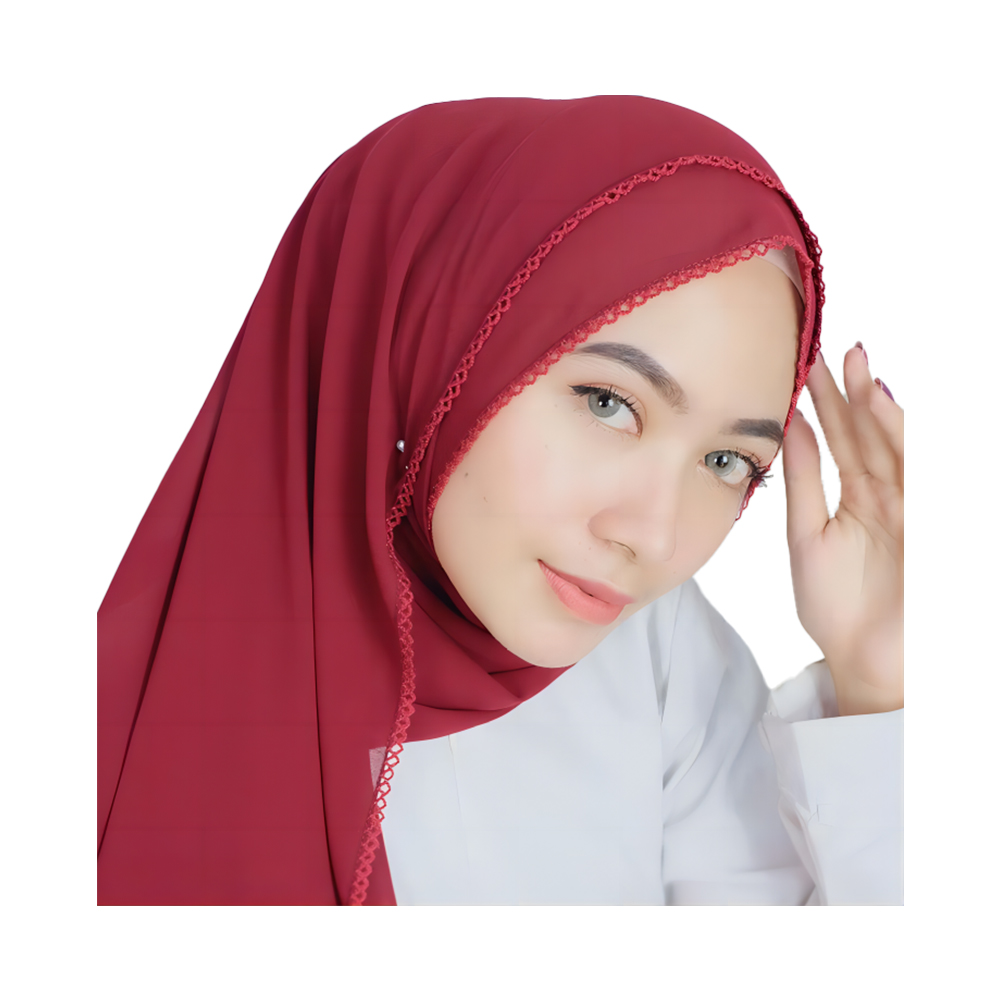 Sciarpa musulmana in jersey di chiffon perlato per donna moda con denti curvi e bordo hijab turqu per donna