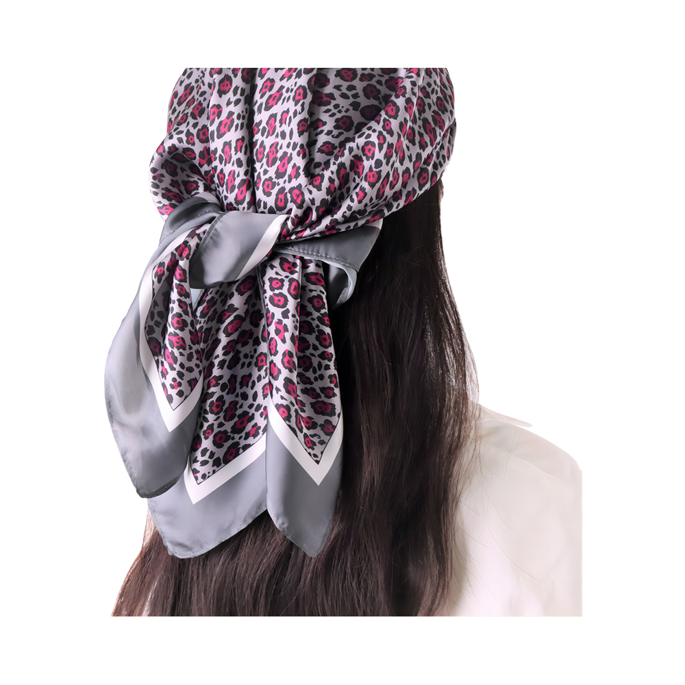 Sciarpa simile alla seta, copricapo con foulard quadrato in raso, motivo leopardato, da donna