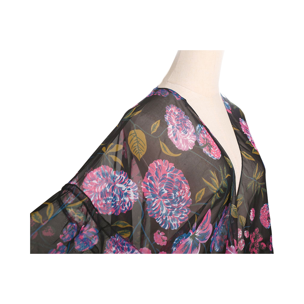 Cardigan kimono in chiffon con maniche a sbuffo con stampa floreale da donna, top camicetta casual con copertura ampia