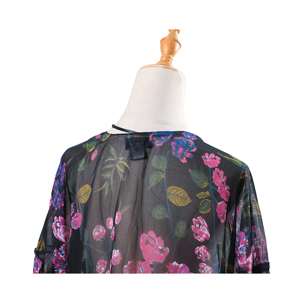 Cardigan kimono in chiffon con maniche a sbuffo con stampa floreale da donna, top camicetta casual con copertura ampia